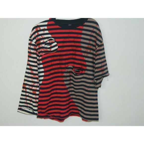 Brain Dead T-Shirt Striped Red Distressed Asymmetric Sleeves Zombie Shirt Medium - Picture 4 of 9